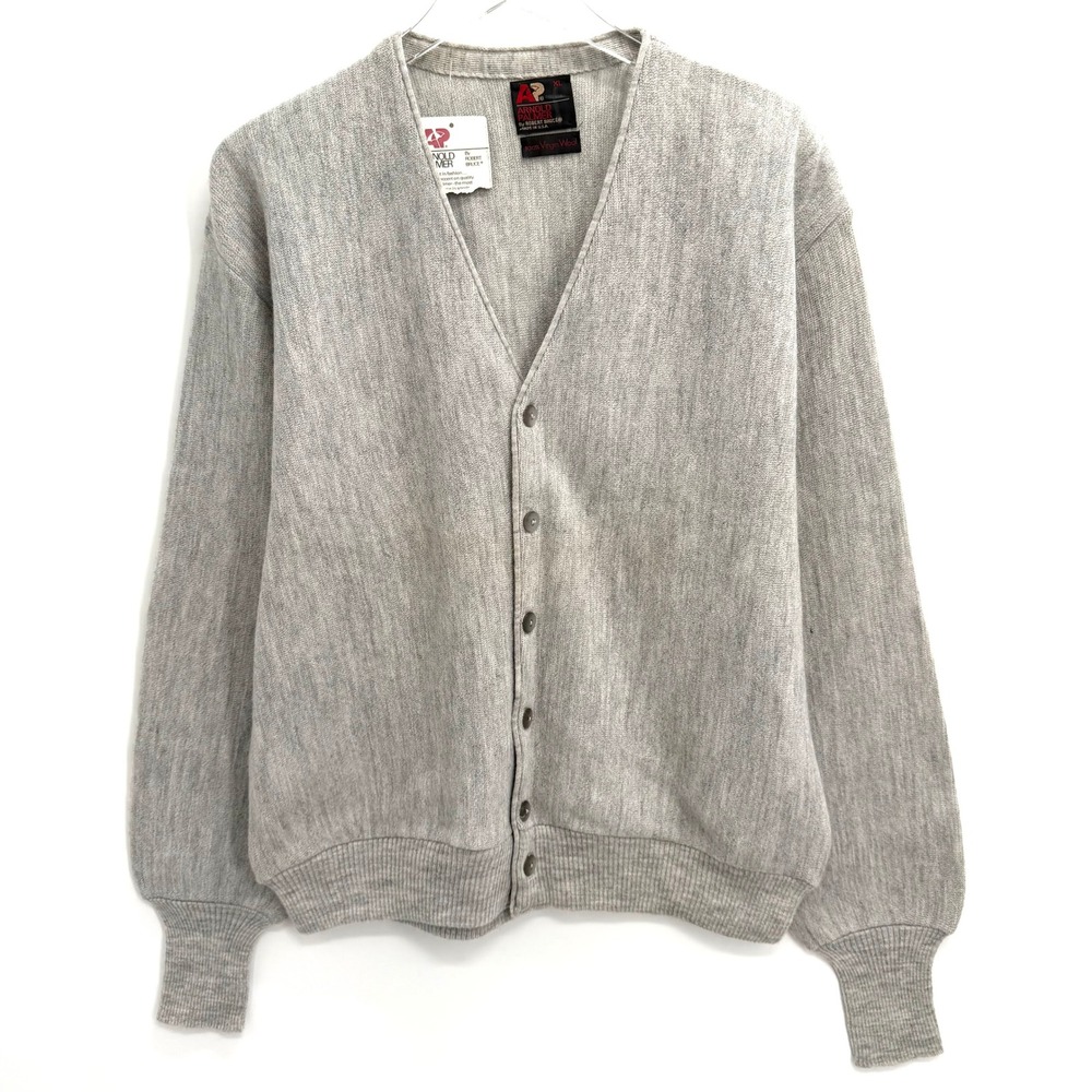 Arnold Palmer Robert Bruce Virgin Wool Cardigan XL Sweater USA Made Gray VTG 60s